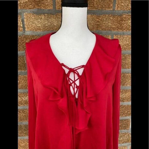 L'Academie The Ruffle Boho Blouse Cabernet small - Picture 3 of 10